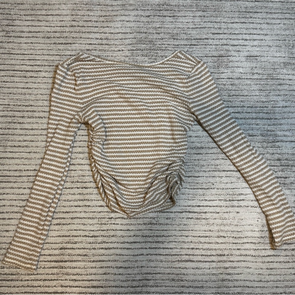 Shein Beige Ribbed Striped Long Sleeve Fitted Top Small - Picture 7 of 7